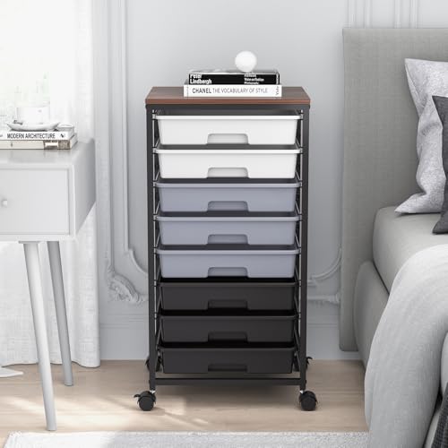 SYKIARIOL Rolling Cart with Drawers,8 Drawers Utility Cart,Grey Gradient - color: Grey