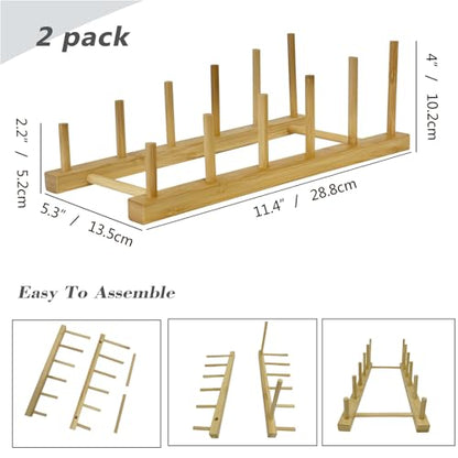 Plate Display Stands, 2 Pack 5-Slot Wooden Plate Holder Organizer | Sturdy Craft Show Display Stand for Art Prints, Book, Photo, Picture Frame, Plaque, Platter and Tabletop Decor - size: M-2 Pack