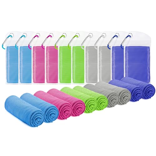 Amgico 10 Pack Cooling Towel(40"x12") for Neck and face, Ice Towel, Soft Breathable Towels, Cooling Rags for Yoga, Sport, Running, Workout, Gym, Camping, Fitness, Workout & More - color: 2 Pack Light Blue/2 Pack Magenta/2 Pack Green/2 Pack Gray/2 Pack Roy