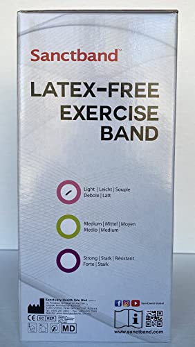 Non-Latex (Rose Level 1) Sanctband Exercise Resistance Band 30 Pcs Dispenser 5 FT /1.5 Meter Physical Therapy Strength Training Yoga Pilates Stretching Elastic Band Strengths Workout