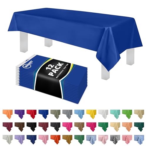 Grandipity Plastic Table Cloth Disposable 12 Pack 54” x 108” Rectangle | Blue Plastic table covers, durable disposable tablecloths, fade and tear-resistent table cover for party, event - color: Blue, size: 54in. x 108in. Rectangle