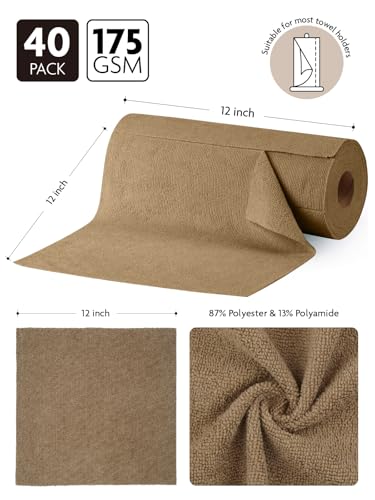 Fantasticlean Microfiber Cleaning Cloth Roll- 40 Sheets, 12" x 12" (Tan) - color: Tan, size: 40 pack