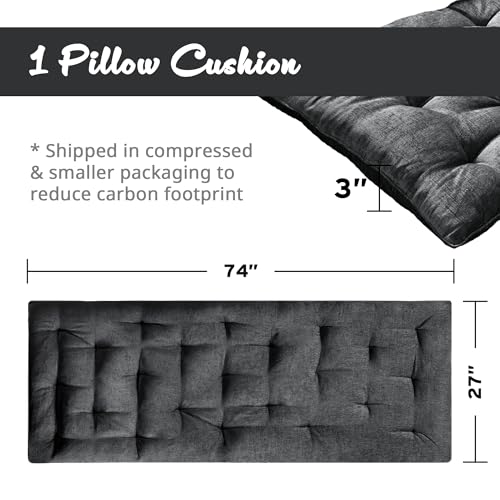 Intelligent Design Foldable Lounge Floor Pillow 27" x 74" Charcoal | Edelia Poly Chenille Soft Sheen Cushion, Tufted Seat for Meditation, Game Playing, Yoga, Reading with Travel Wrap - color: Charcoal