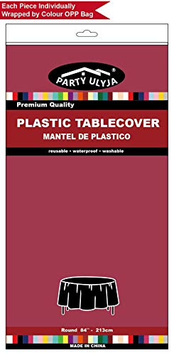 Burgundy Plastic Tablecloths 2 Pack Maroon Disposable Table Covers 84 Inch Circle Bridal Shower Party Tablecovers PEVA Wine Red Table Cloths for Picnic Birthday Wedding Parties 6 ft Round Table Use - color: E04 Burgundy