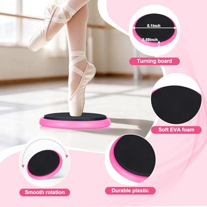 Ballet Practice Kit - Turning Board, Stretching Strap & Resistance Band to Improve Turns, Balance, Spinning for Dance - color: PINK