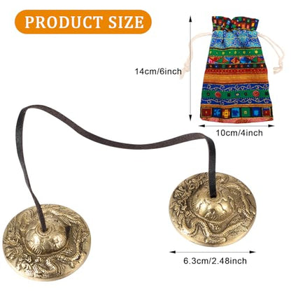 Boao Tingsha Meditation Bell with Bag,2 Dragons with Bell Embossed - color: 2 Dragons with Bell Embossed