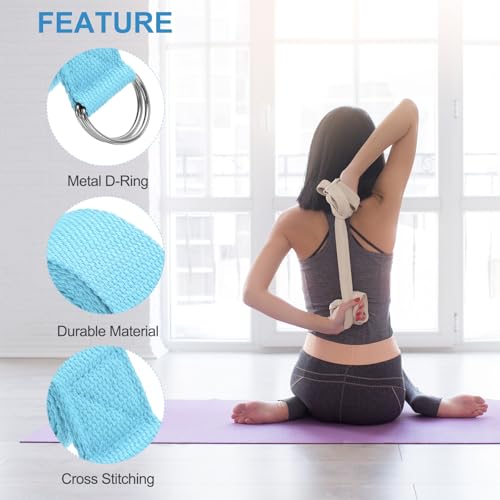 PATIKIL Yoga Strap for Stretching Cotton Yoga Belt with Adjustable Metal D-Ring Buckle Stretch Band for Fitness Pilates - color: Sky Blue
