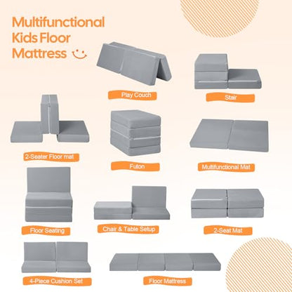MeMoreCool Kids Folding Mattress 63x26 Trifold Floor Mat, Light Grey - color: Light Grey