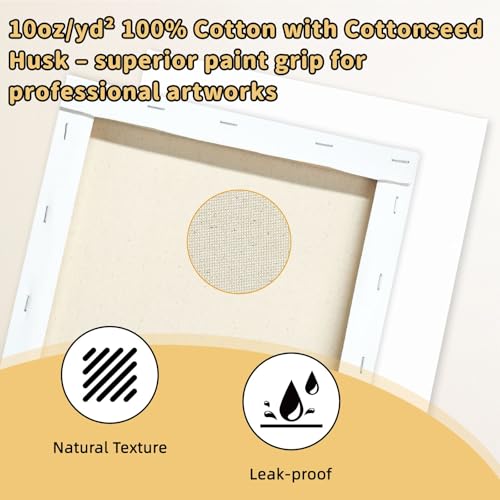 10-Pack 11x14 Stretched Canvas 100% Cotton Triple Primed for Acrylic & Oil | 100% cotton with natural husk, 5/8” Deep Frame, acid-free, No Bleed-Through,Warp-Resistant for acrylic, oil & gouache - size: 10PK - 11"x14"