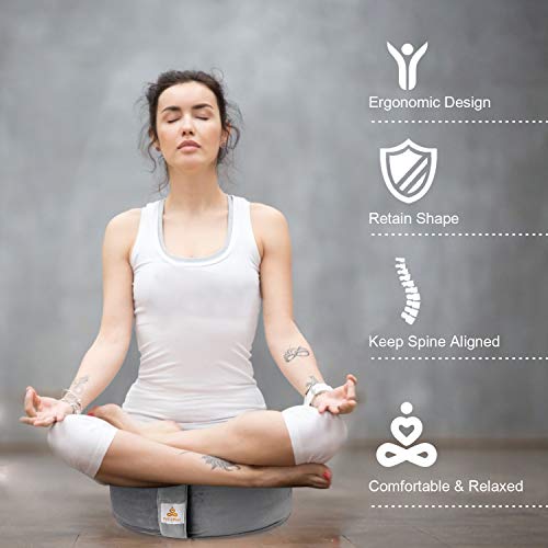 Embroidered Meditation Pillow D=16" H=5.5" Round Velvet Meditation Cushion Yoga Bolster Floor Pouf Zafu Natural Buckwheat hulls Sitting on Floor Removable Organic Cotton Cover Large Kneeling Pillow - color: Purple