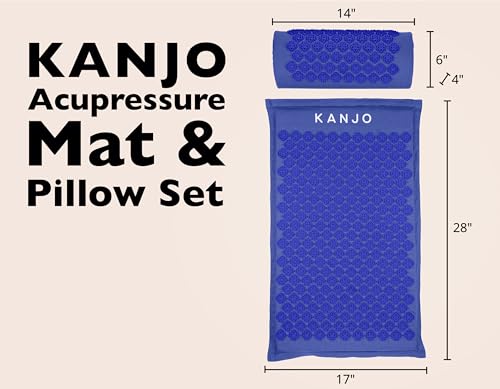 Kanjo 허리 통증 완화 및 목 통증 완화를 위한 지압 매트 및 베개 세트, 근육 통증 완화를 위한 압력점 포함, 여행 가방 포함 - 페리윙클 - color: 표준 페리윙클
