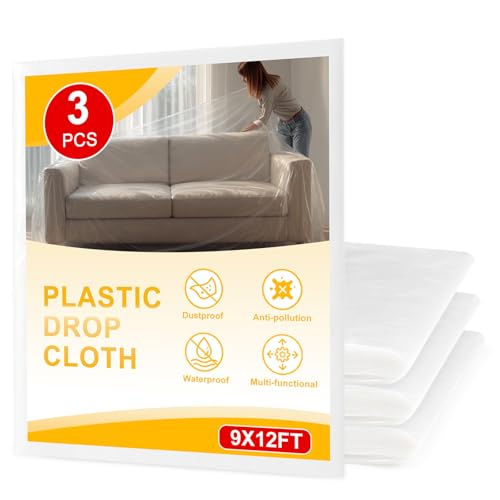3pcs 9X12FT Plastic Drop Cloths,Waterproof Anti-dust Cover, Disposable Tarp for Painting for Couch/Furniture Cover - size: 3pack