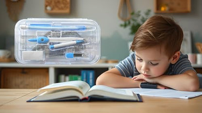 9-Piece Set Back-to-School Kit, Maths Set Pastl Blue | Stationery Set, Compass, Mechanical Pencil, Pencil Leads, Geometry Sets, Ruler, Eraser in a Re-usable plastic box - color: Blue