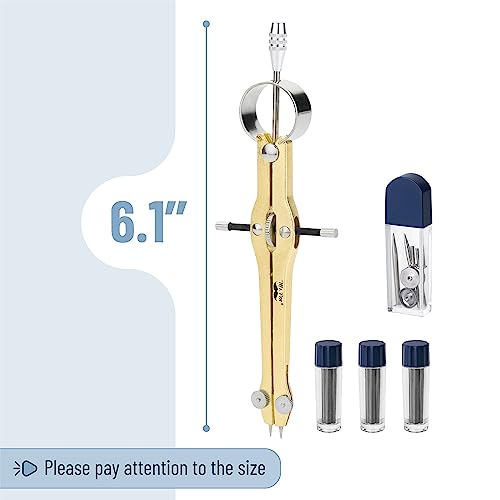 Mr. Pen- Professional Compass for Geometry, Extra Lead | Metal Compass Drawing Tool for Students, Drafting and Engineering, Technical Drawings, Circles and Geometry Projects - color: Gold