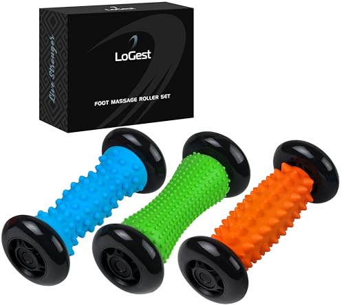 Logest Foot Massage Roller - for Trigger Point Therapy, Injury Rehabilitation & Deep Tissue Massage - Prevent Stiffness & Improve Strength - Silicon with Nodules (Orange - Blue - Green 3 Pack) - color: Orange - Blue - Green 3 Pack