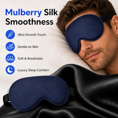 Cooling Sleep Mask with Mulberry Silk Surface & Removable Gel Pack - color: Cooling Navy Blue