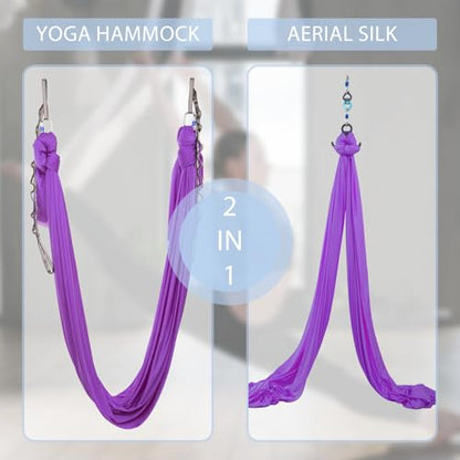 Aerial Silks Yoga Swing Set, Fitness Aerial Yoga Kit | Anti-Gravity Flight Aerial Yoga Hammock Kit; Low/Non Stretch Nylon Tricot Fabric; For Fitness & Dance; Hardware Included - color: Violet