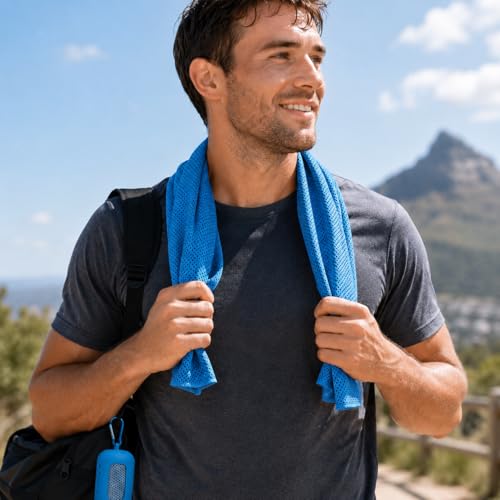 1Pcs Quick Dry Towel with Portable Silicone Case, Quick Dry Absorbent Microfiber Sweat Compact Towels for Sports Gym Swimming Yoga Beach Camping, Blue - color: Blue