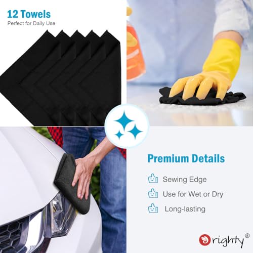 Orighty Microfiber Cleaning Cloth, Cleaning Rags, 12 Pack, 12x11 in, Black - color: Black, size: 12 Pack