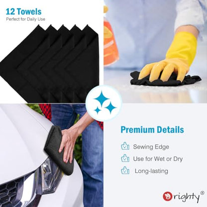 Orighty Microfiber Cleaning Cloth, Cleaning Rags, 12 Pack, 12x11 in, Black - color: Black, size: 12 Pack