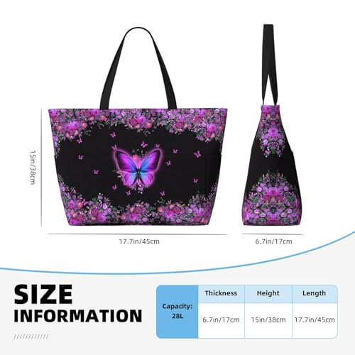 Large Beach Bag for Women Waterproof Foldable Travel Shoulder Tote Bag with Pocket for Weekender Pool Vacation - color: Butterfly Purple