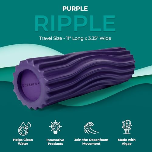 Oceanfoam Ripple Travel Foam Roller (11" x 3.35") Firm Mini Foam Roller for Physical Therapy, Deep Tissue Massage, Back Pain - High Density, Ergonomic Wave Textured - Yoga, Pilates, Exercise (Purple) - color: Purple