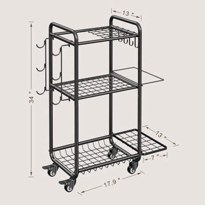 Multi-Functional Home Gym Storage Rack with Wheels and Hooks - color: Black