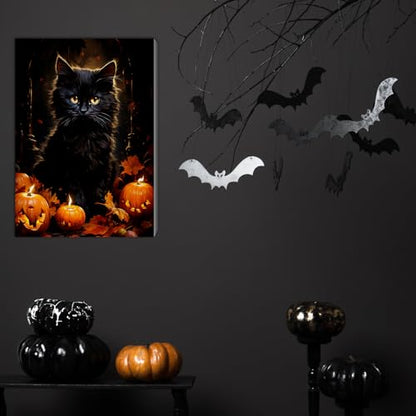 Honoson 6 Pcs Halloween DIY Paint by Number Kits for Adults | Framed Canvases with Easel, Ghost Skeleton Pumpkin Cat, Suitable for Beginner, Ideal for Haunted Wall Decor and Stress Relief - style: Halloween