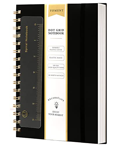 Yoment Dot Grid Spiral Notebook A5 Spiral Bullet Dotted Journal 160 Pages | Thick Dot Paper Notebooks Plastic Hardcover Spiral Notebook 5x7 Wire Bound Notebooks for Work School Office Supplies, Black - color: Black, style: B - Dotted - A5