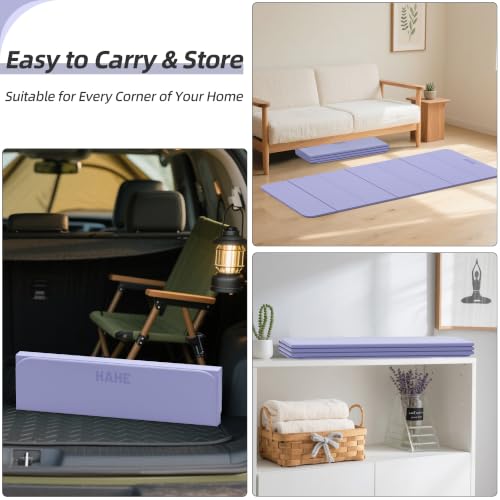 HAHE Foldable Yoga Mat 74"Lx32"Wx1/3"Thick, Folding Exercise Mats - color: Purple