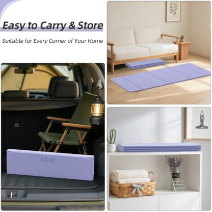 HAHE Foldable Yoga Mat 74"Lx32"Wx1/3"Thick, Folding Exercise Mats - color: Purple