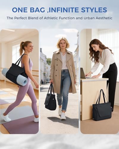 sportsnew Gym Bag for Women, 19L Yoga Mat Bag with Shoe Compartment & Wet Dry Pocket, Gym Tote Bag with Hook-and-loop Yoga Mat Holder, Quick Access Storage, for Workout Travel Pilates Dance