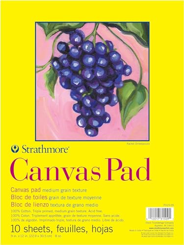 Strathmore 300 Series, Canvas Pad, 9x12 inch, 10 Sheets – Triple Primed, 100% Cotton Canvas, Plein Air Artists, Acrylic Paint and Oil Paint - size: 9x12