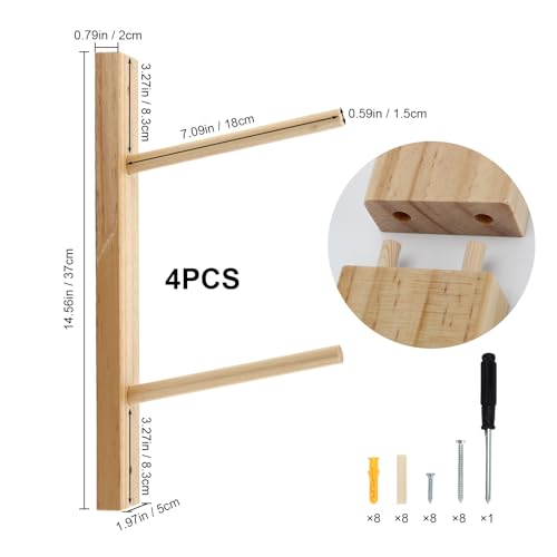 Wall Mount Wooden Yoga Mat Storage Rack, Premium Solid Wood Yoga Mat Holder, Space-Saving Yoga Equipment Organizer for Yoga Mats, Towels, Foam Rollers, Easy to Install (Hold 2 Mats Per Pair)