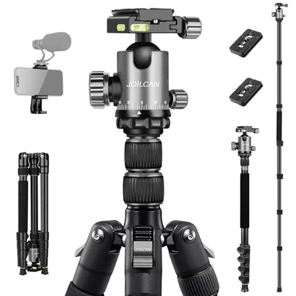 JOILCAN 81" Tripod for Camera Phone, 83" Aluminum Camera Tripod Monopod | Tall DSLR Tripod with 360° Ball Head, Heavy Duty Travel Tripod for Binoculars Spotting Scope Telescope, Payload 35lb - color: Grey