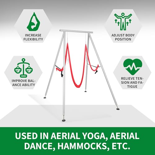 KUAFU Yoga Stand with Yoga Swing Inversion Portable Stand Yoga Frame Yoga Sling Inversion Equipment Steel Silvery for Indoor and Outdoor Triangle Structure