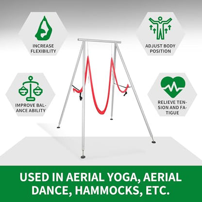 KUAFU Yoga Stand with Yoga Swing Inversion Portable Stand Yoga Frame Yoga Sling Inversion Equipment Steel Silvery for Indoor and Outdoor Triangle Structure