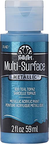 FolkArt Multi-Surface Metallic Paint in Assorted Colors (2 oz), Metallic Teal Topaz - color: Metallic Teal Topaz, size: 2 Fl Oz (Pack of 1)