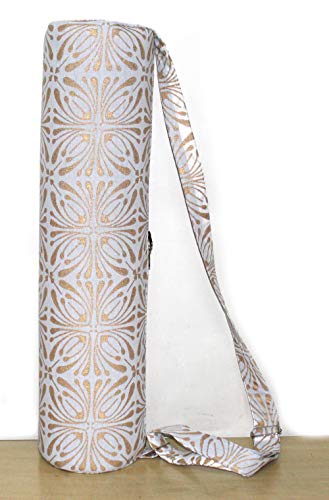 ICC Black Gold Mandala Full-Zip Exercise Yoga Mat Carry Bag Gym Beach Pilates Carrier Bags Hippie Mandala Indian Cotton Bag - style: White Gold Block