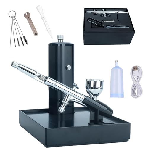 Cordless Airbrush kit with air Brush Holder Replaceable Battery Powered Portable handhold Mini air Brush Compressor for Barber,Nail,Cake,Miniature - color: Black, size: Non-Replaceable Battery