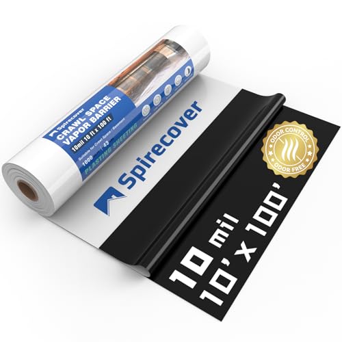 Crawl Space Vapor Barrier, 10 Mil 10x100' Black/White Panda Film | Thick Plastic Sheeting, Plastic Drop Cloth Covering for Crawlspace Encapsulation, Suitable for Commercial and Residential Use - size: 10mil 10'x100'