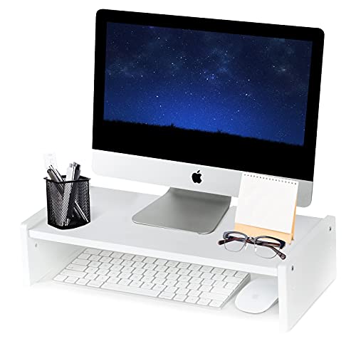 KINLINK Solid Wood Monitor Stand Riser, Monitor Riser with 2 Adjustable Height, 15.8 inch Computer Riser for Computer, iMac, PC, Printer, Computer Monitor Stand for Home & Office, White - color: white