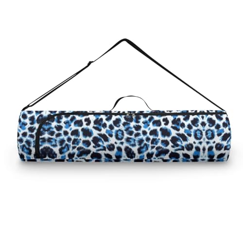 Yoga Mat Bag for Women & Men Full-Zip Yoga Mat Carrier Bag for Class Workout Park with Adjustable Strap - color: Blue Leopard Print