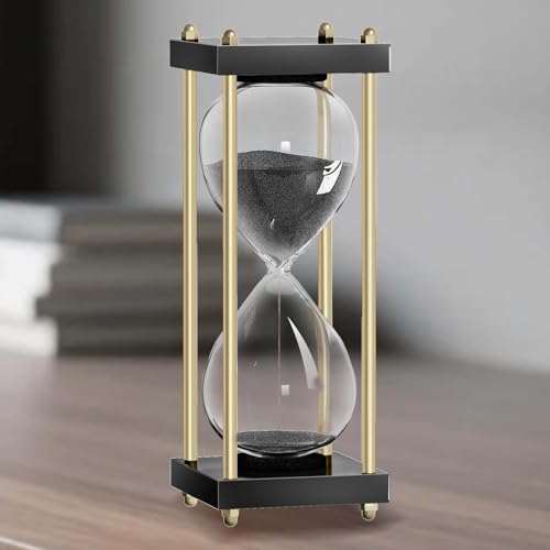 60분 모래시계: 블랙 나무 모래 타이머 시계, Reloj De Arena, 1시간 모래 시계, 홈 오피스 책상 장식용 모래시계 - color: 블랙&골드 프레임, 블랙 샌드, size: 60 minute