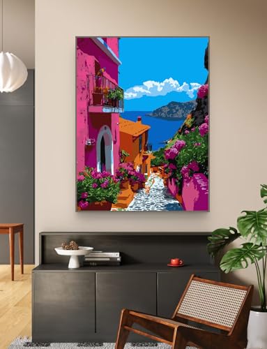 ZRIZQ Landscape Paint by Numbers Kit for Adults Beginner,City Street,16x20 | Full set with wooden brushes,rolled canvas,rich paints.Calming activity.Beginner friendly.Just open and paint. - color: 16"X20"Rolled Canvas(Frameless)-Landscape 8