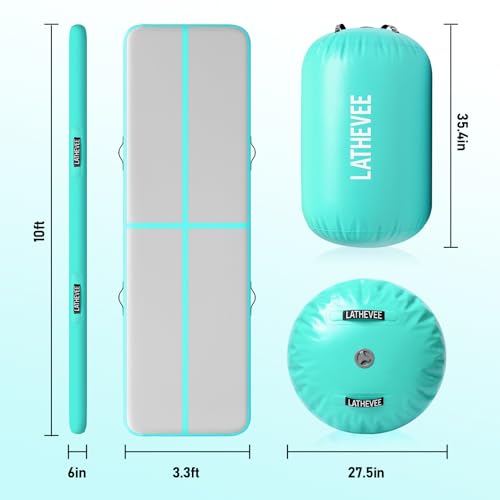 Inflatable Gymnastics Mat 10ft/13ft/ Air Training Mats+Gymnastics Barrel,4/6 inThickness Tumble Track Mat Inflatable Floor Mats with Air Pump for Tumble Gym Training Cheerleading Yoga Home Outdoor - color: Blue, size: 10ft*3.3ft*6in(3*1*0.15M)