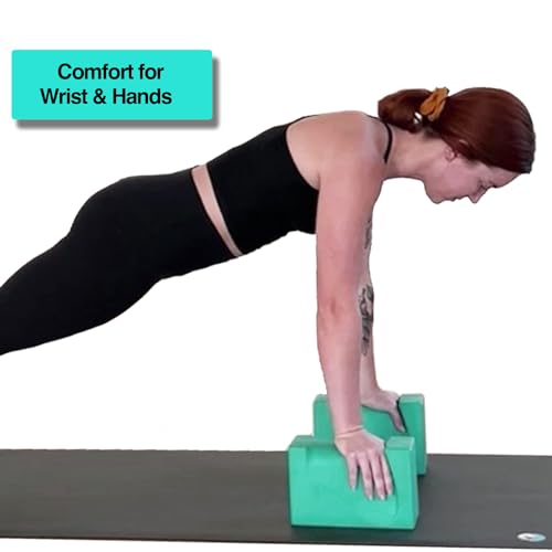 WRIST BLOCK™ The Ultimate Evolution in Premium Quality Yoga Blocks (Set of 2, Teal) - Designed to Eliminate Wrist Strain During Yoga, Pilates, Pushups and Other Exercises - Wrist Support - Meditation