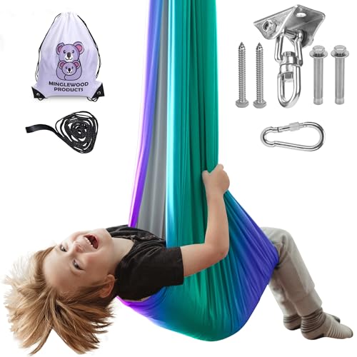 MINGLEWOOD Sensory Swing for Kids – Indoor Swing Set with 360° Swivel Hanger – Cozy & Calming Hammock for Autism, Anxiety, ADHD & Sensory Disorders - color: Aurora/Gray