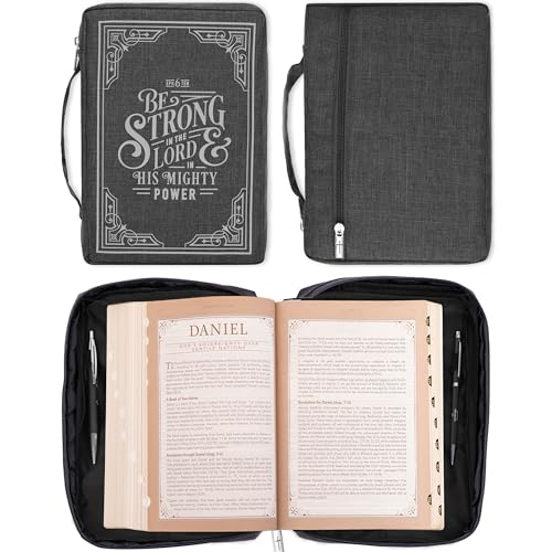 Christian Art Gifts Men/Women's Bible Cover Strong in The Lord Ephesians 6:10, Gray Canvas, Medium - color: Gray/Strong in Lord, size: Medium