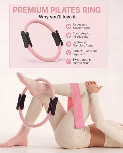 Pilates Kit for Women with Weights, 16 Piece At Home Pilates Workout Equipment Set, Ring and Ball, Bangles, Resistance Bands, Grip Socks, Essentials & Accessories for Beginners